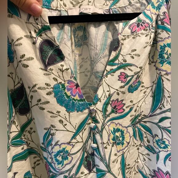 LOFT XXL Linen floral boho midi dress puff sleeve Cottagecore prairie - Picture 4 of 10